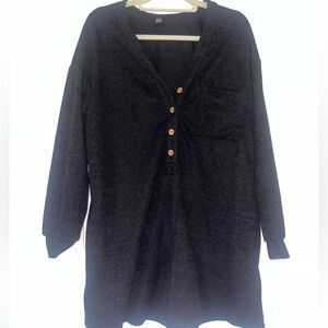 Black Long Sleeve Romper with Buttons